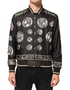 Dolce & Gabbana Black "Monete" Coin Print Silk Bomber Jacket