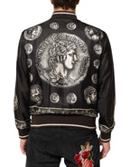 Dolce & Gabbana Black "Monete" Coin Print Silk Bomber Jacket
