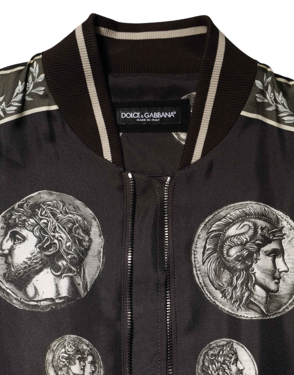 Dolce & Gabbana Black "Monete" Coin Print Silk Bomber Jacket