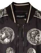 Dolce & Gabbana Black "Monete" Coin Print Silk Bomber Jacket