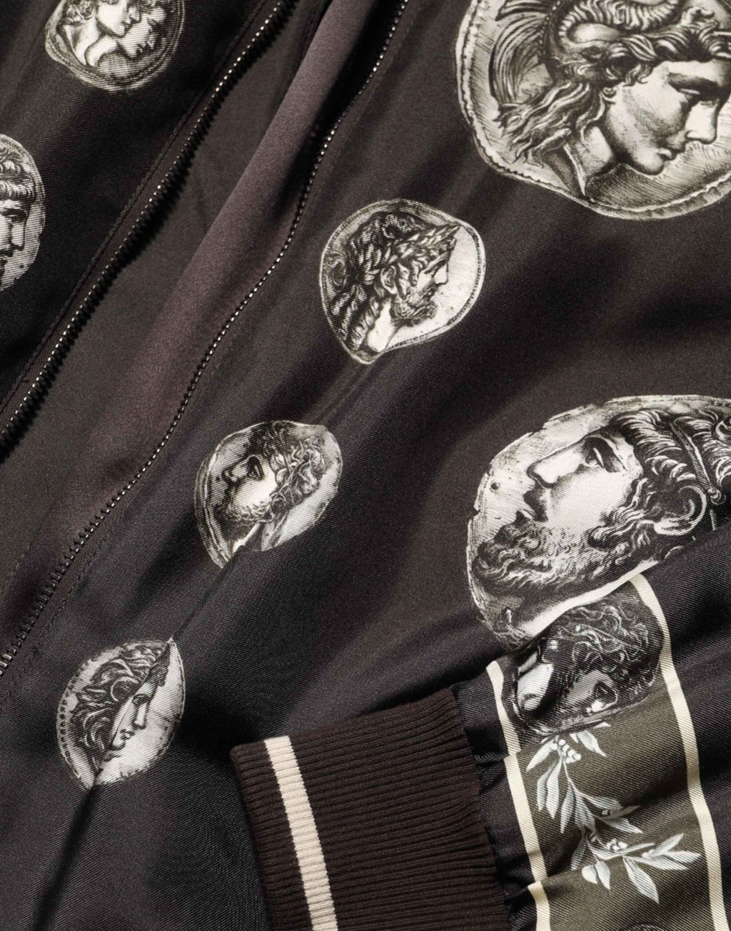 Dolce & Gabbana Black "Monete" Coin Print Silk Bomber Jacket