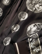 Dolce & Gabbana Black "Monete" Coin Print Silk Bomber Jacket