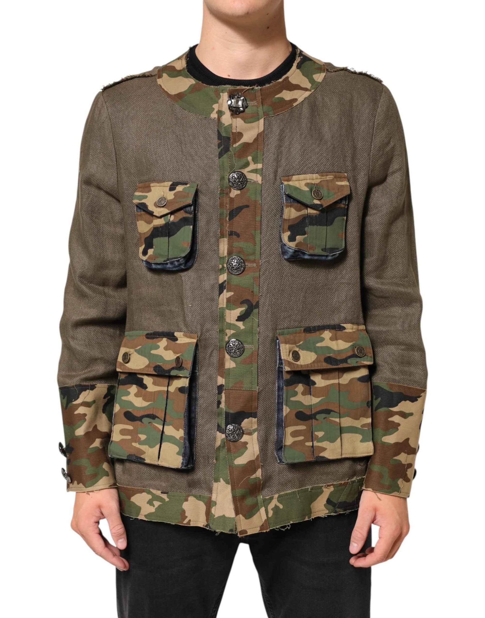 Dolce & Gabbana Brown Camouflage Linen Button Down Jacket