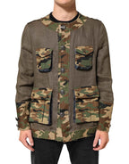 Dolce & Gabbana Brown Camouflage Linen Button Down Jacket