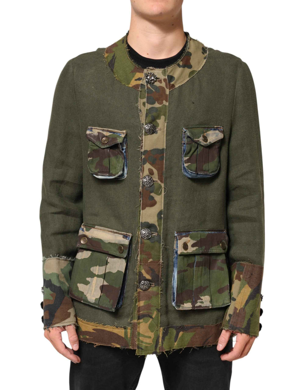 Dolce & Gabbana Brown Camouflage Linen Button Down Jacket
