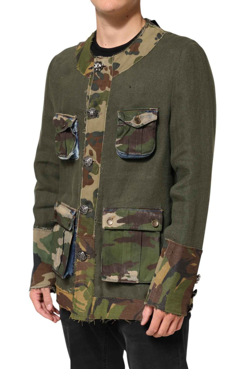 Dolce & Gabbana Brown Camouflage Linen Button Down Jacket
