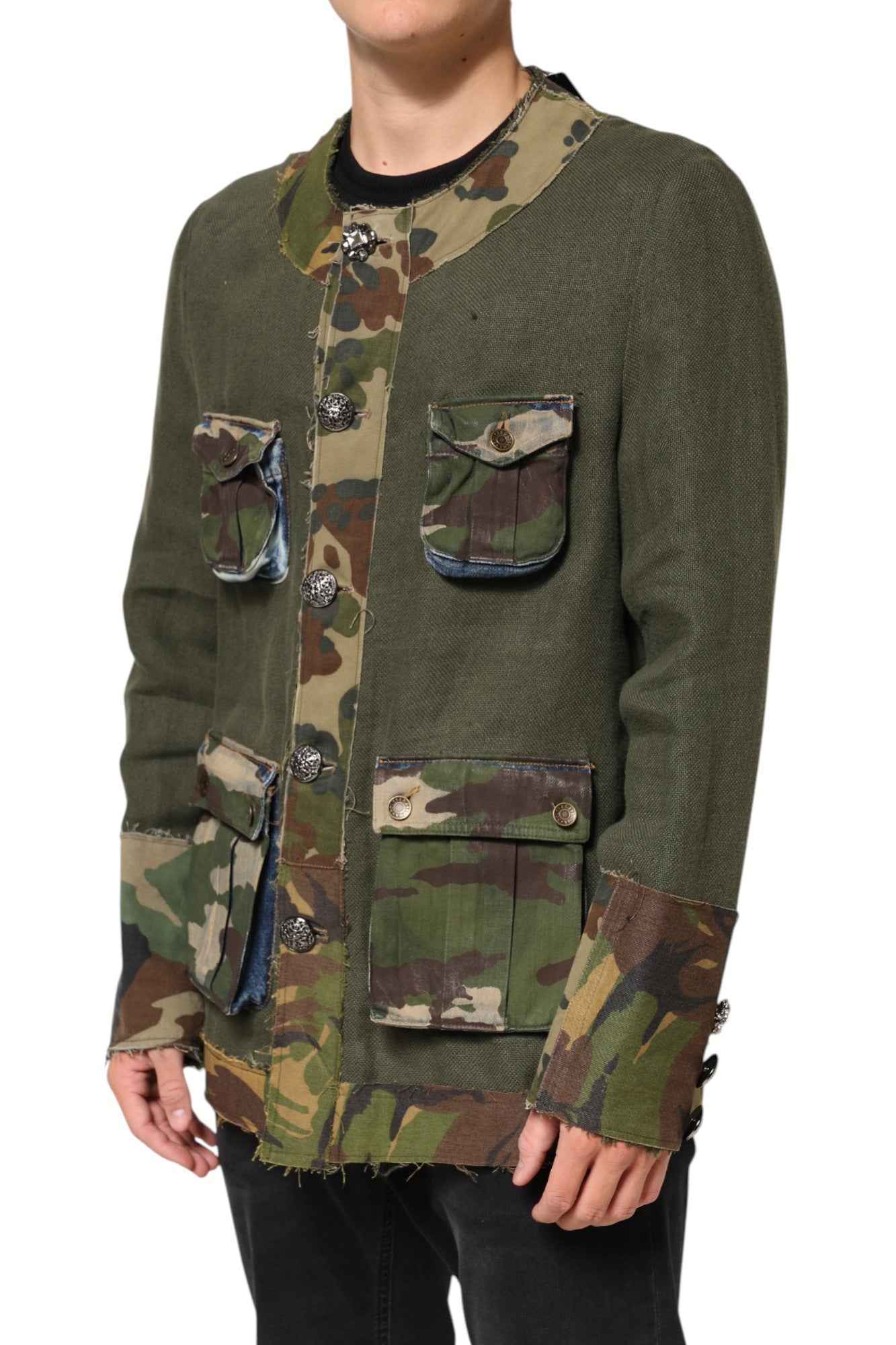 Dolce & Gabbana Brown Camouflage Linen Button Down Jacket