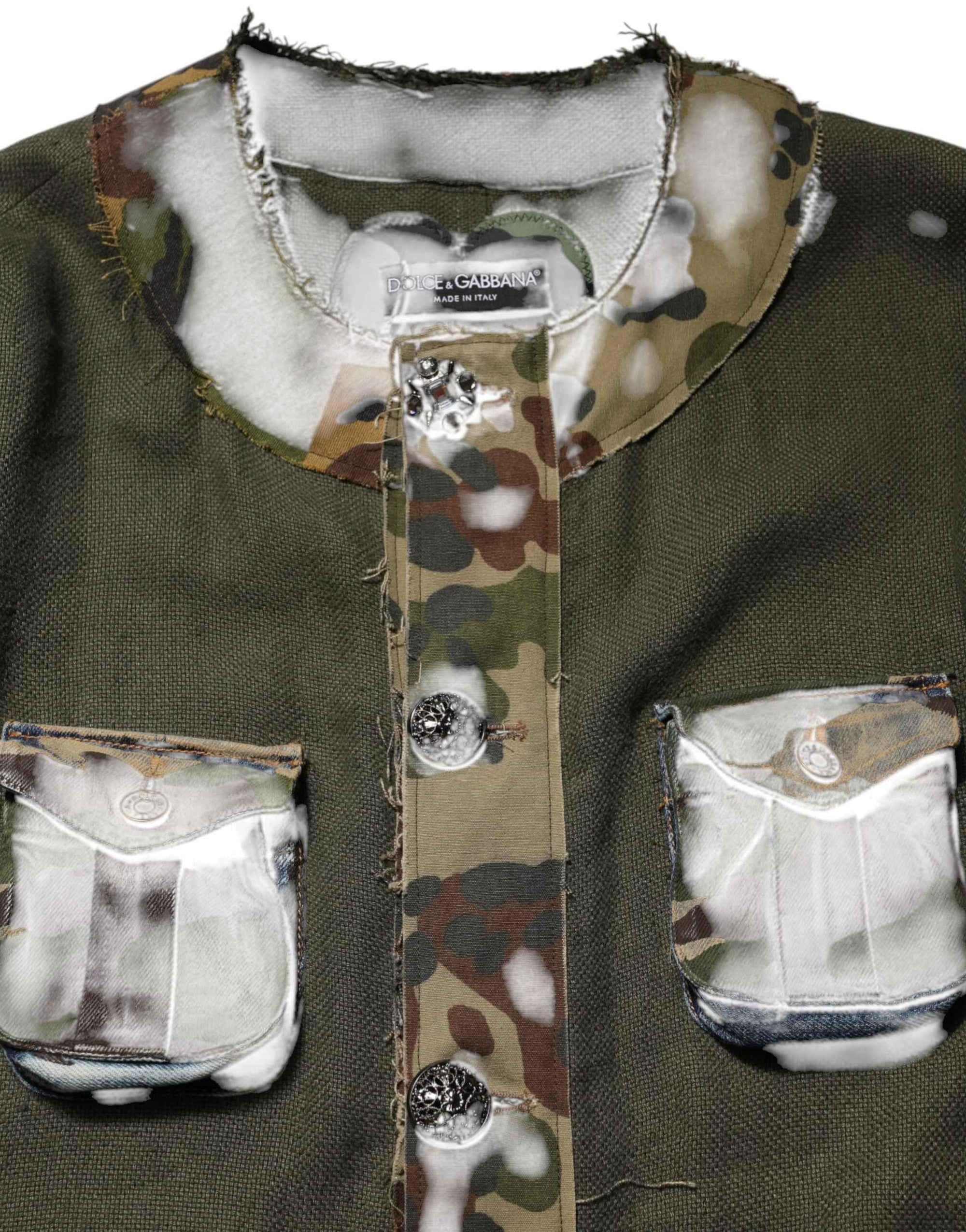Dolce & Gabbana Brown Camouflage Linen Button Down Jacket