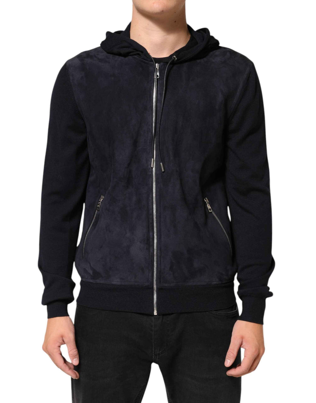 Dolce & Gabbana Black Leather Full Zip Hooded Blouson Jacket