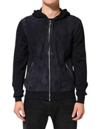 Dolce & Gabbana Black Leather Full Zip Hooded Blouson Jacket