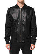 Dolce & Gabbana Black Leather Nylon FullZip Blouson Jacket