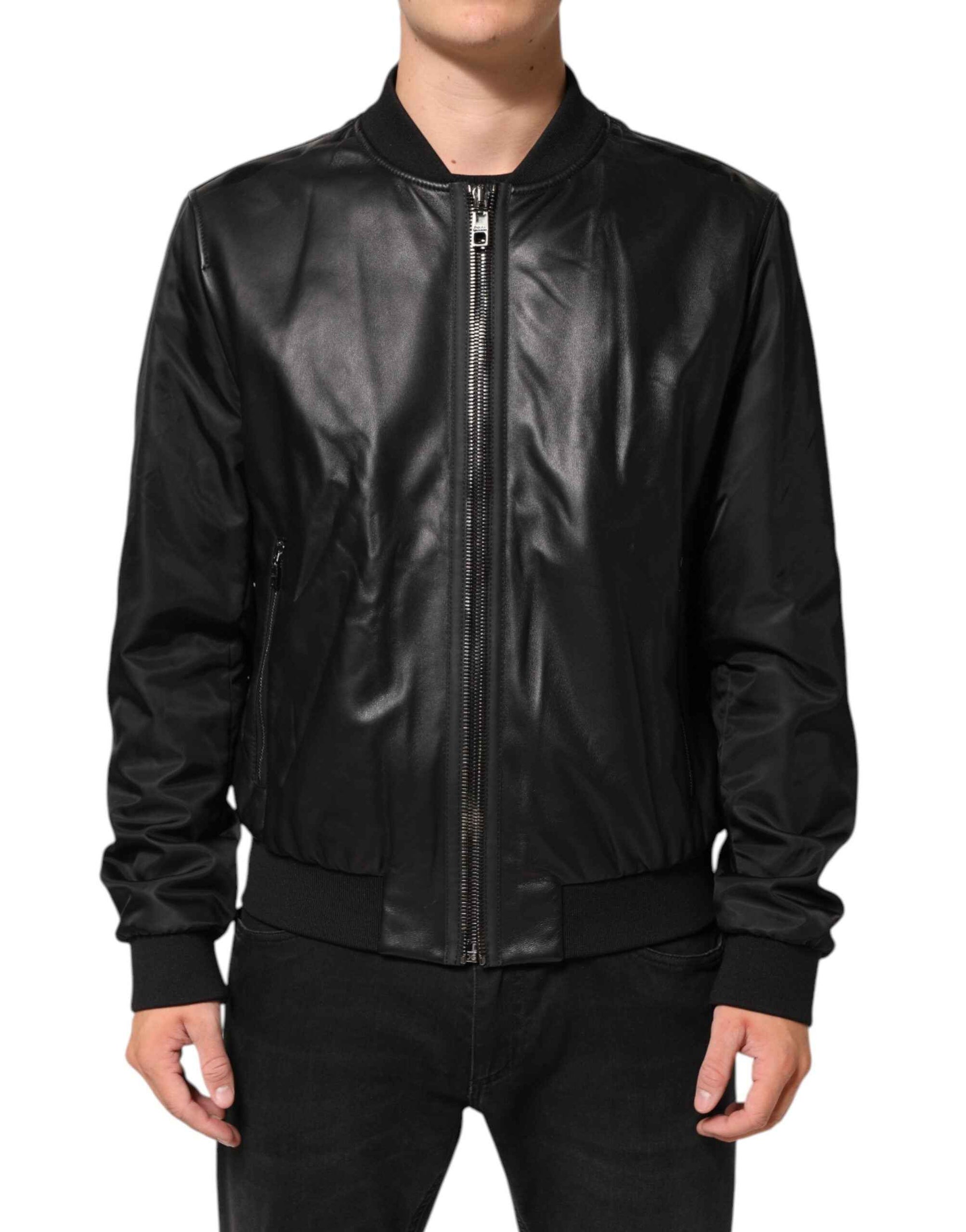 Dolce & Gabbana Black Leather Nylon FullZip Blouson Jacket