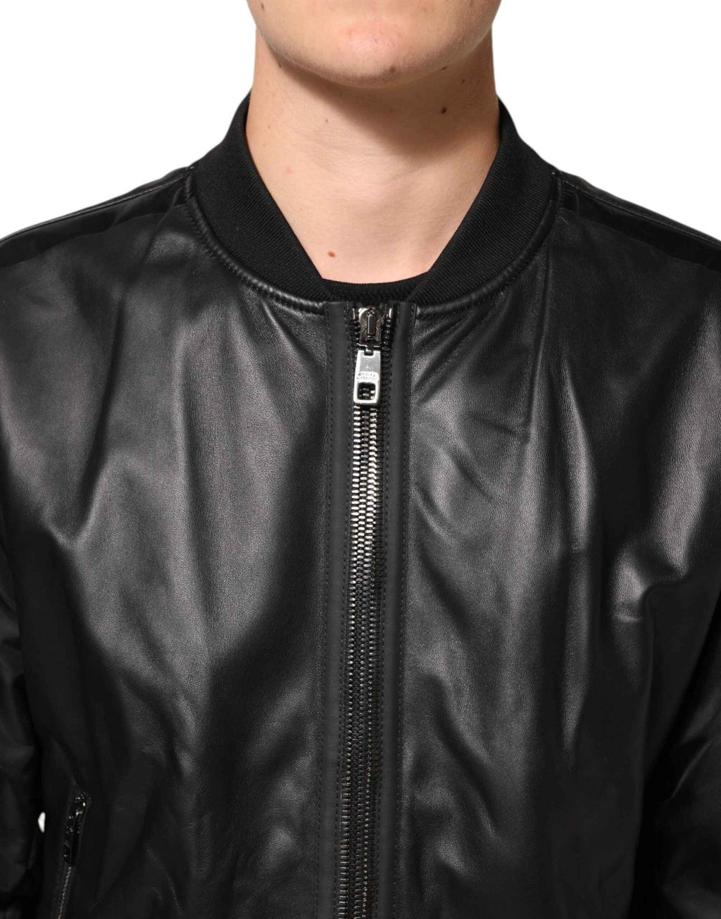 Dolce & Gabbana Black Leather Nylon FullZip Blouson Jacket