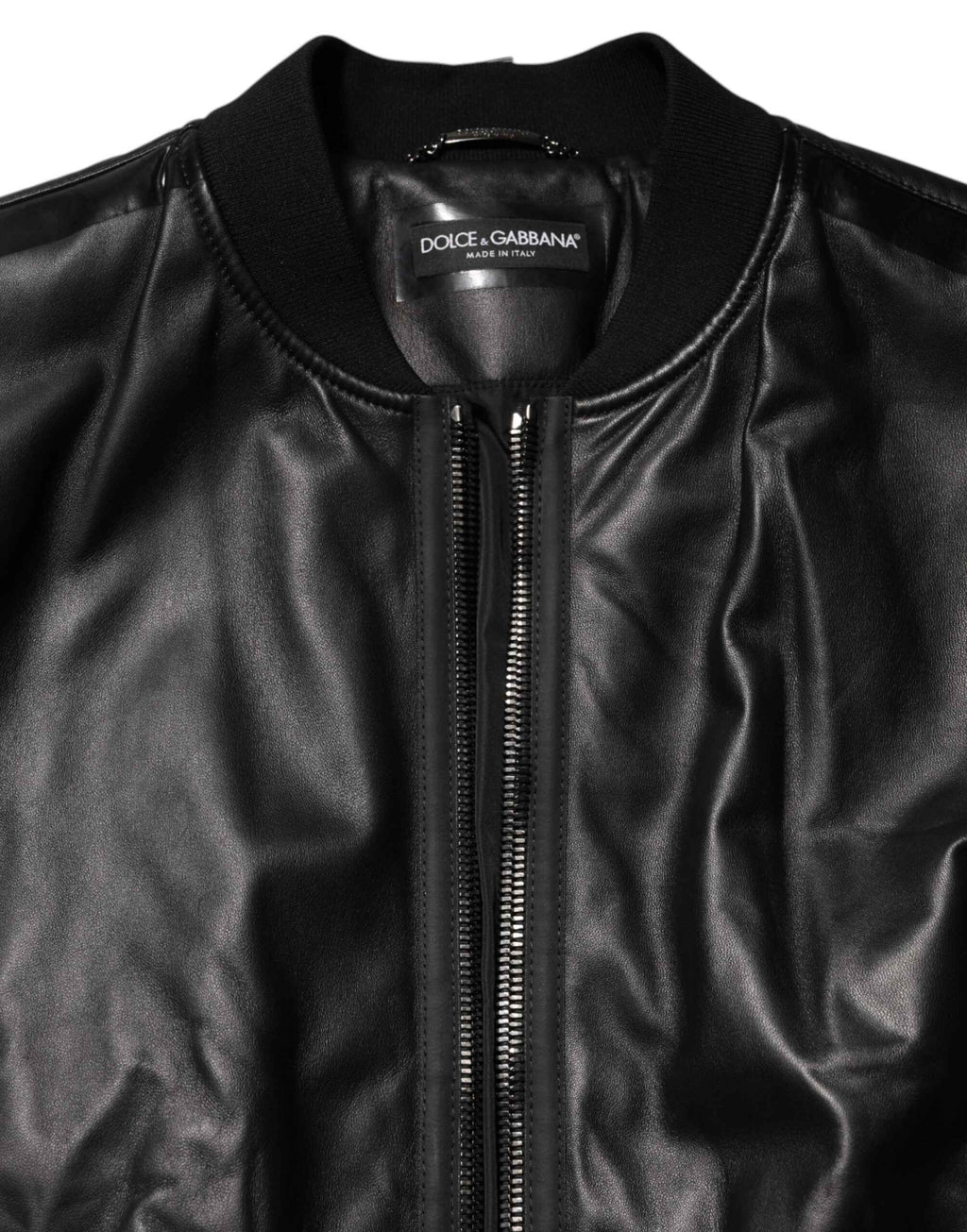 Dolce & Gabbana Black Leather Nylon FullZip Blouson Jacket