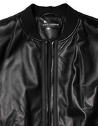 Dolce & Gabbana Black Leather Nylon FullZip Blouson Jacket