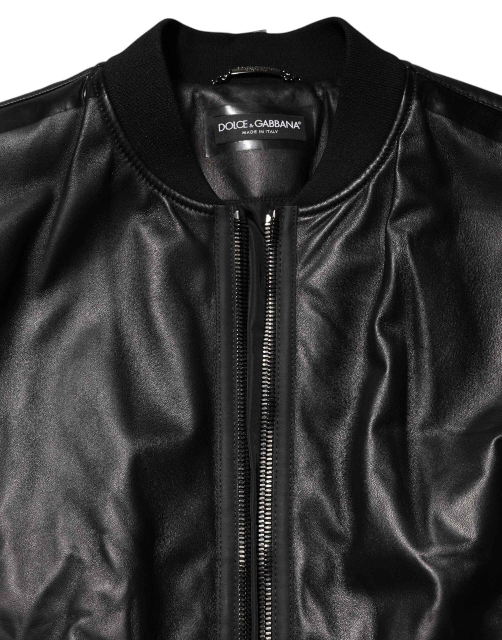 Dolce & Gabbana Black Leather Nylon FullZip Blouson Jacket