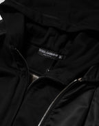 Dolce & Gabbana Black Cotton Hooded Full Zip Bomber Jacket