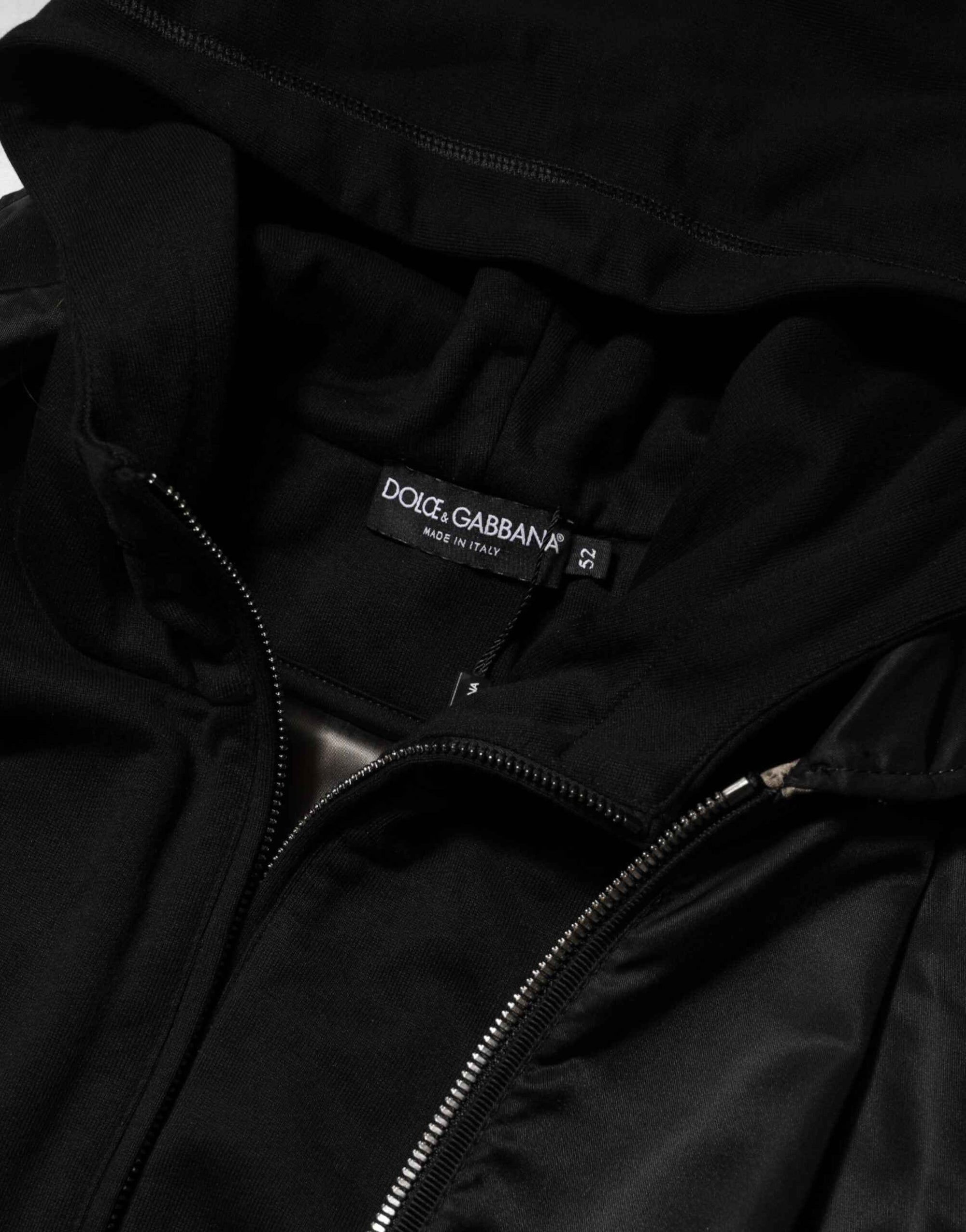 Dolce & Gabbana Black Cotton Hooded Full Zip Bomber Jacket