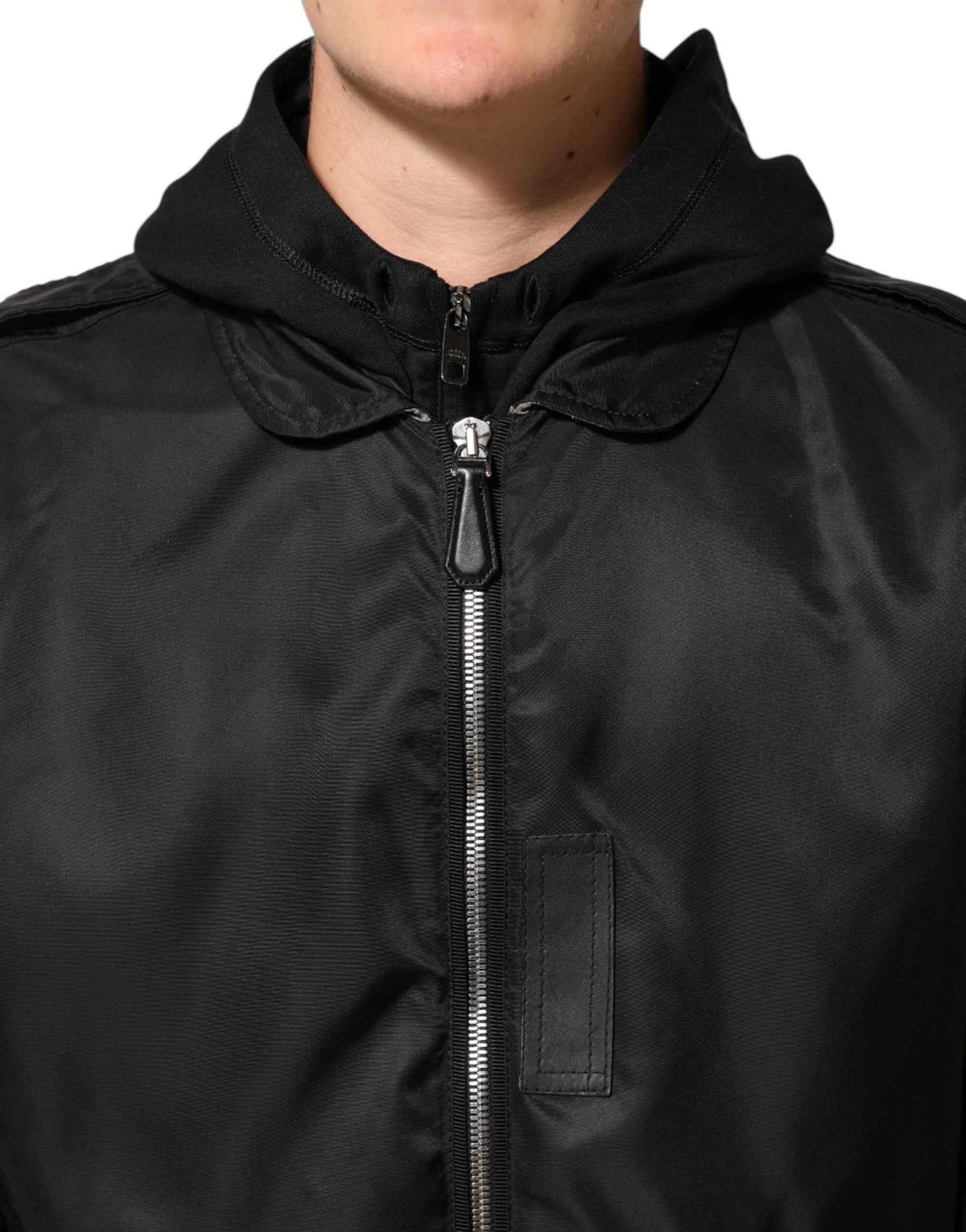 Dolce & Gabbana Black Cotton Hooded Full Zip Bomber Jacket