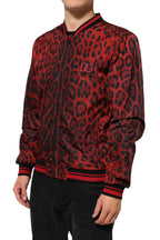 Dolce & Gabbana Red Leopard Print Full Zip Bomber Men Jacket