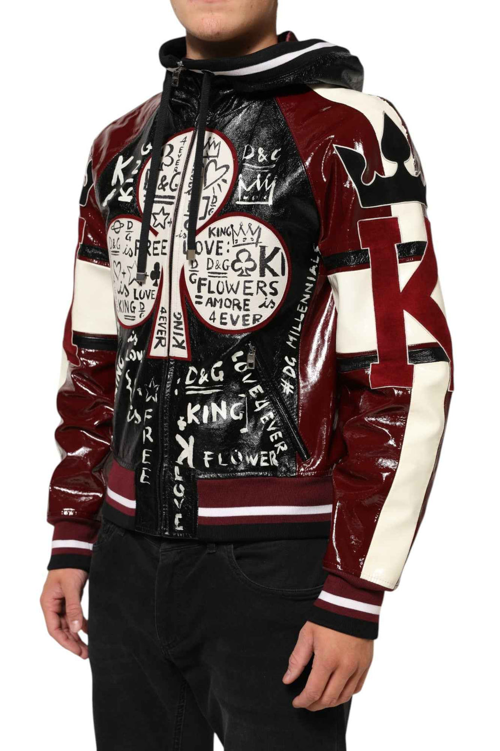 Dolce & Gabbana Multicolor Hooded Leather DG King Men Biker Jacket