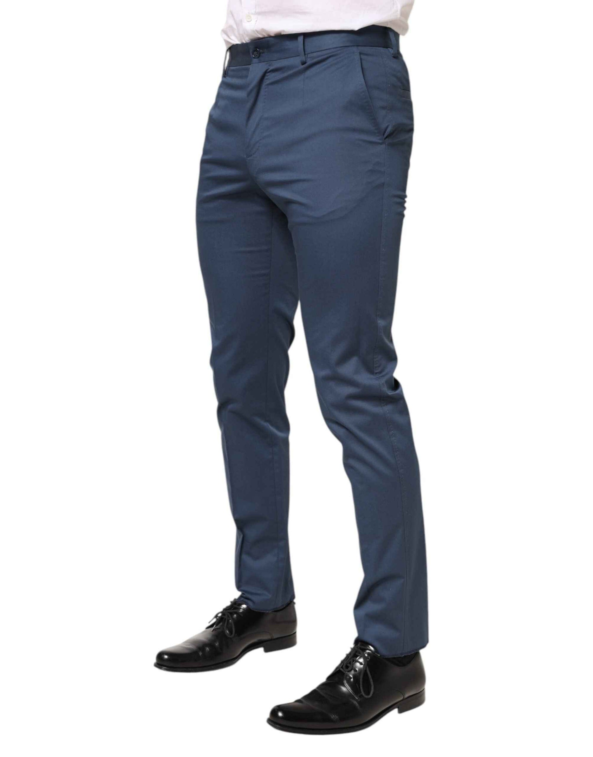 Dolce & Gabbana Blue Cotton Mid Waist Dress Men Trouser Pants