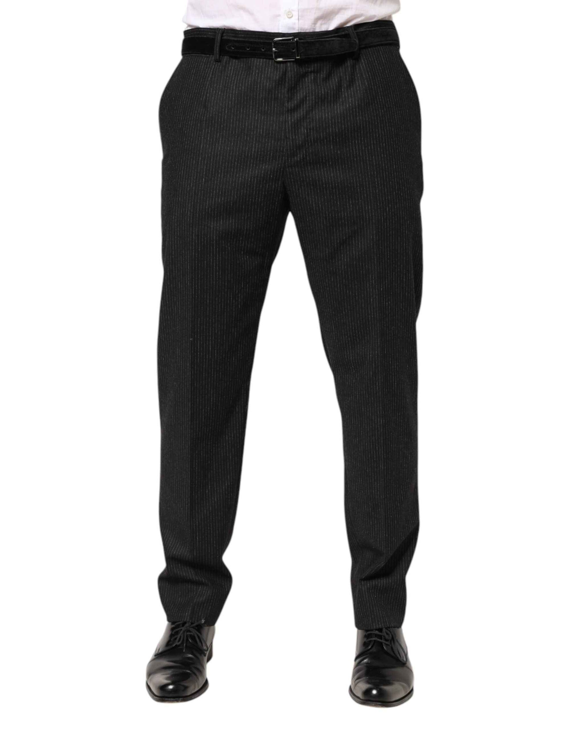 Dolce & Gabbana Black Cotton Mid Waist Dress Trouser Pants