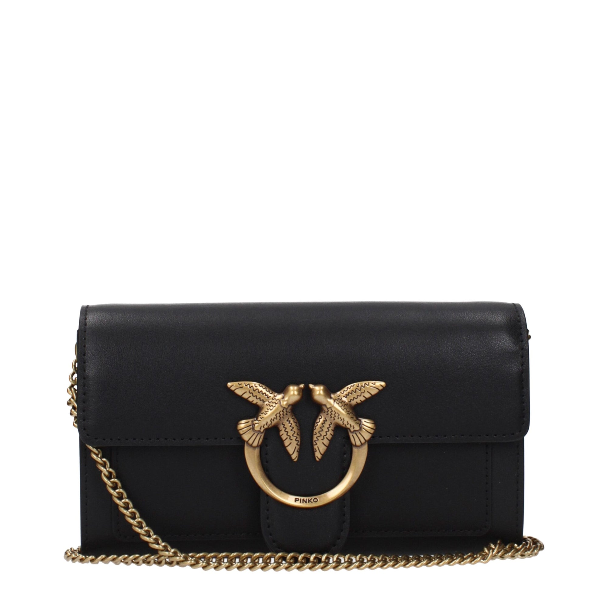 PINKO Black Leather Clutch Bag