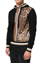 Dolce & Gabbana Black Leopard Logo Hooded Sweatshirt Sweater