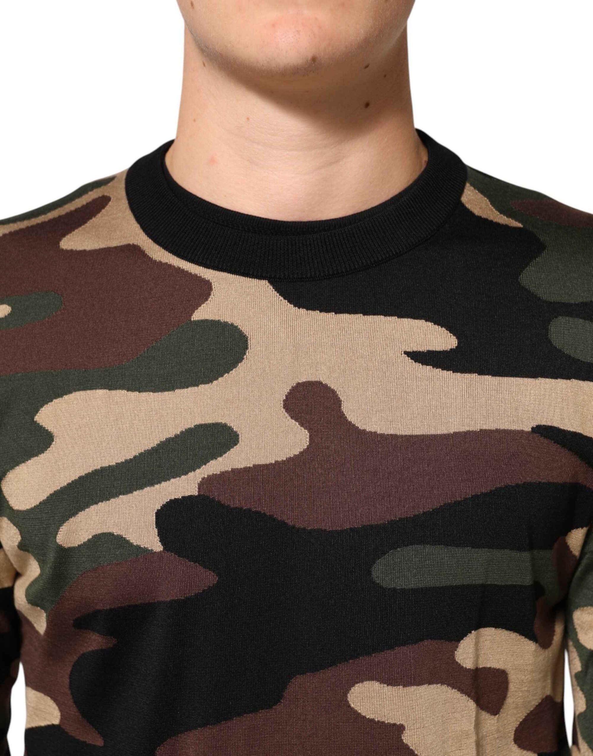 Dolce & Gabbana Multicolor Camouflage Crew Neck Men Pullover Sweater