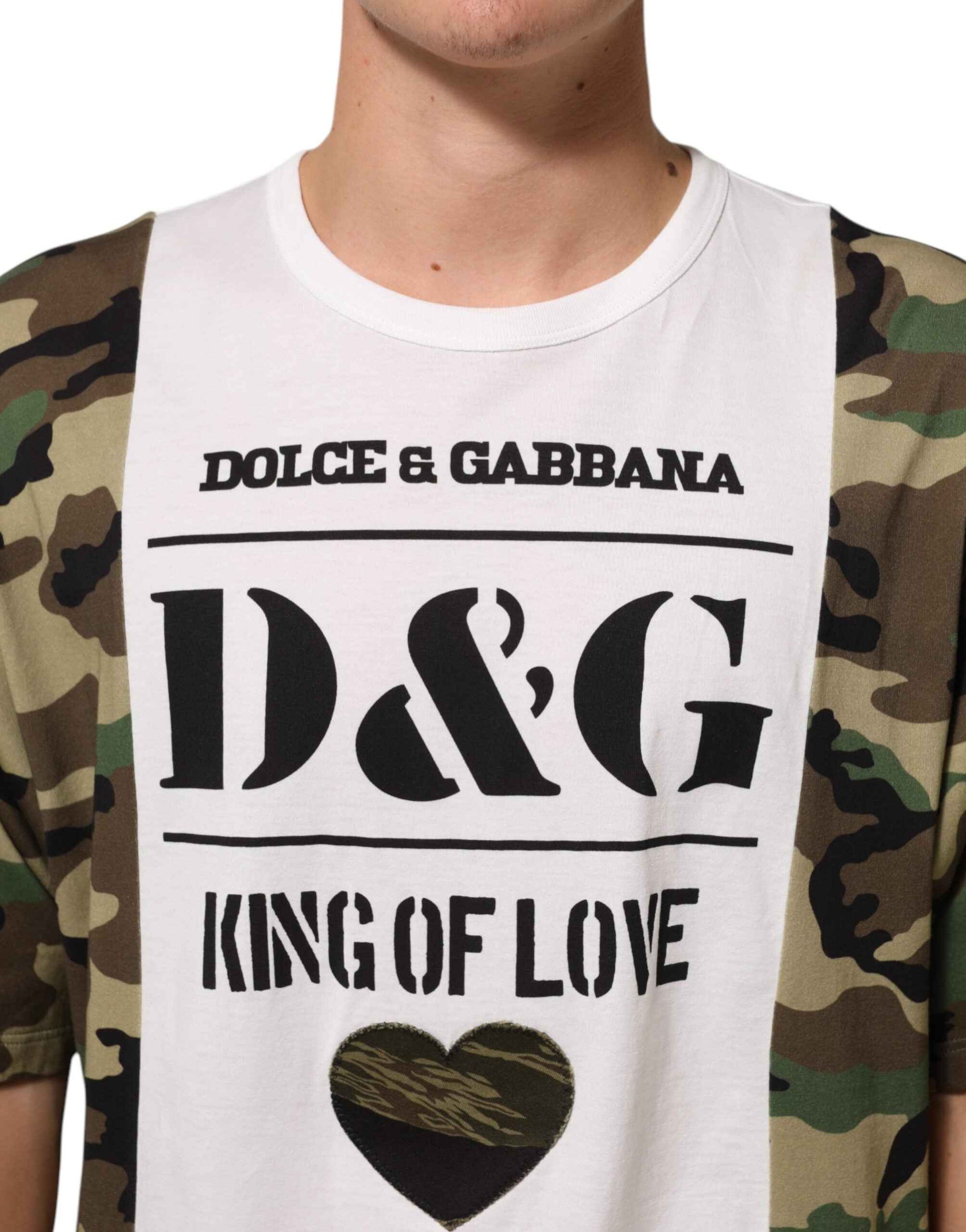 Dolce & Gabbana White Logo Camouflage Crew Neck Men T-shirt