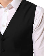 Dolce & Gabbana Black Wool Dress Formal Men Waistcoat Vest