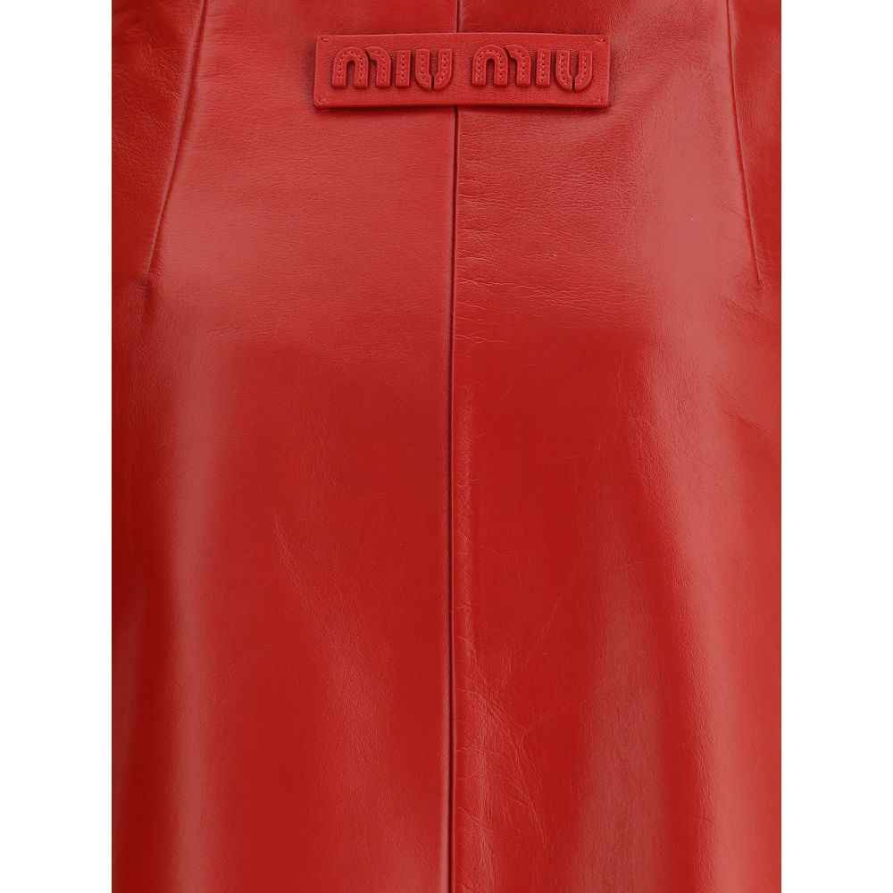 Miu Miu Red Lamb Leather Mini Skirt