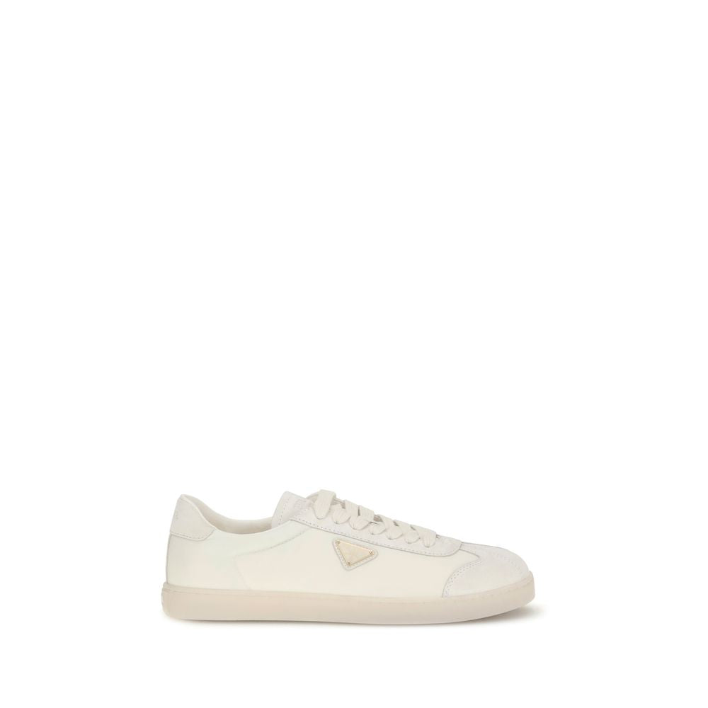 Prada Cream Leather Low Top Sneakers