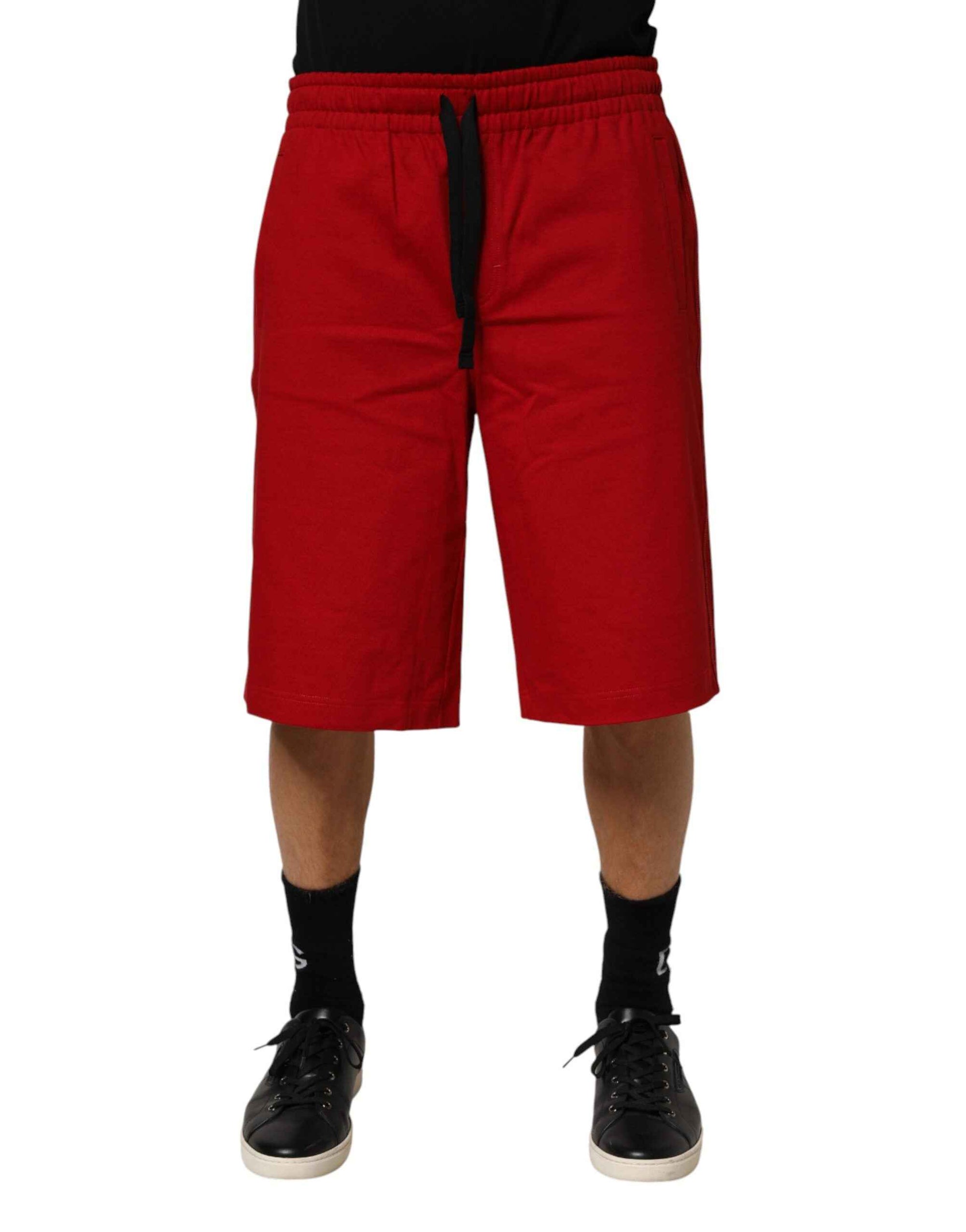 Dolce & Gabbana Red Cotton MidWaist Drawstring Bermuda Pants