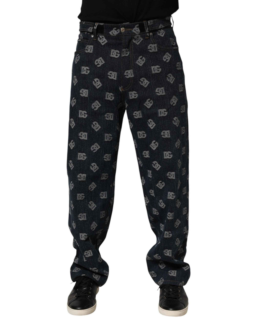 Dolce & Gabbana Blue Logo Print Straight Denim Men Jeans