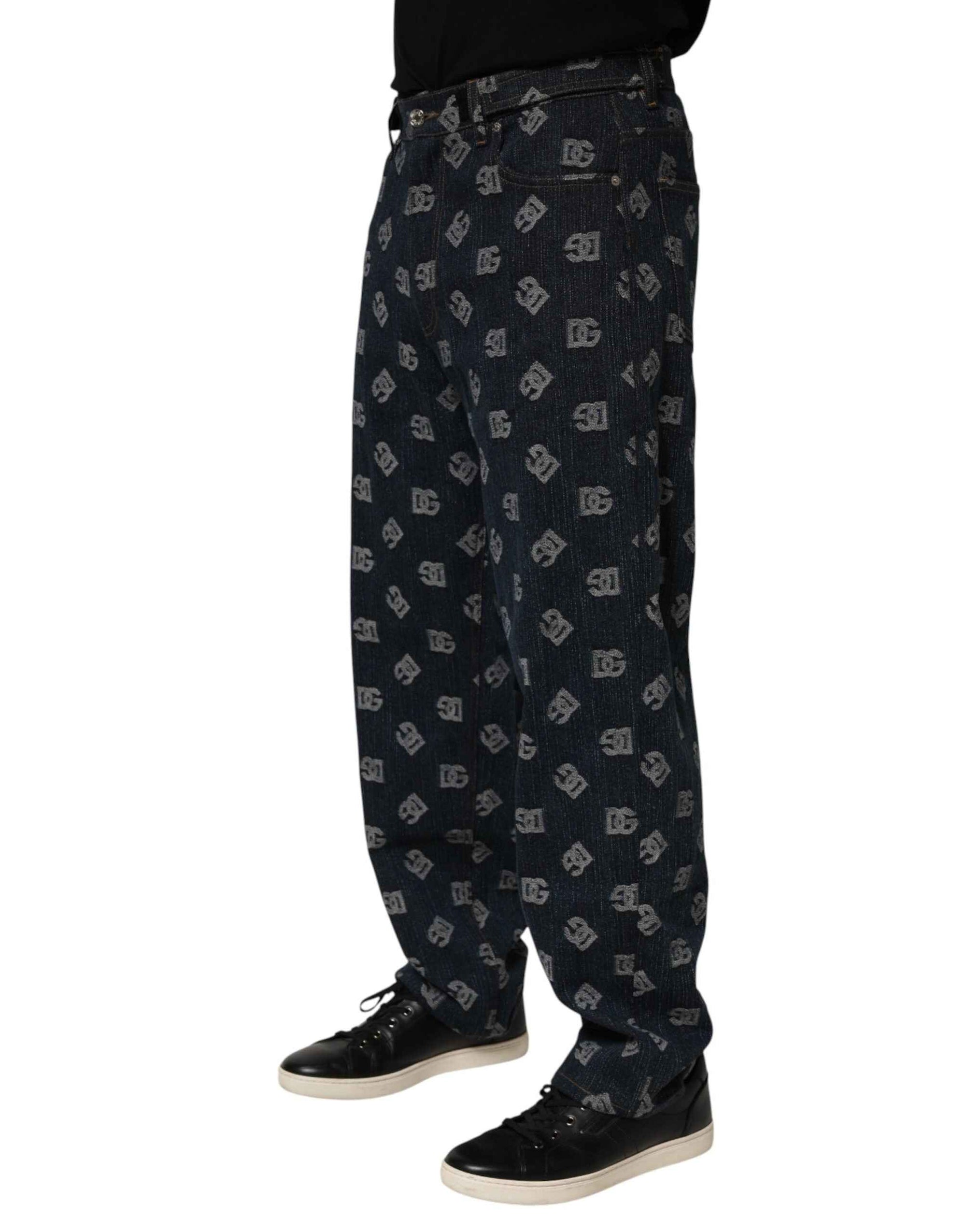 Dolce & Gabbana Blue Logo Print Straight Denim Men Jeans