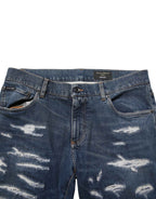 Dolce & Gabbana Blue Tattered Cotton Skinny Men Denim Jeans