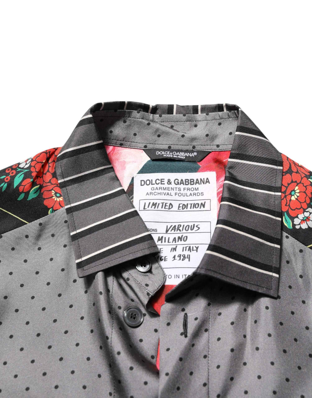 Dolce & Gabbana Multicolor Patchwork Long Sleeves Silk Shirt