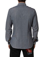 AGLINI Blue Denim Regular Fit Collared Long Sleeve Casual Shirt