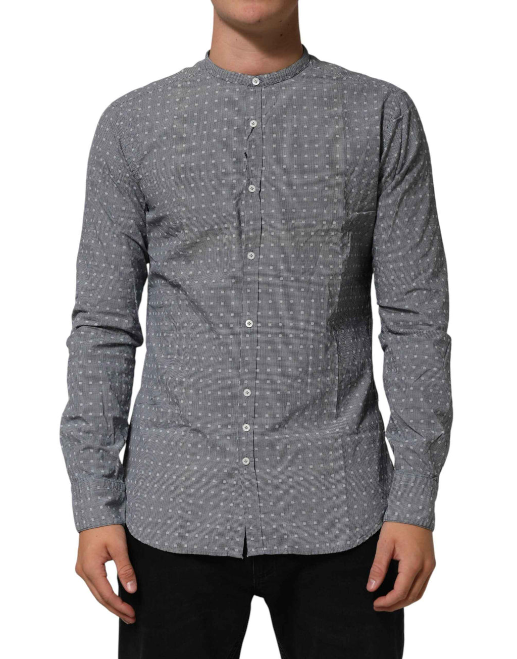AGLINI Gray Polka Dot Cotton Button Down Long Sleeves Shirt