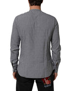 AGLINI Gray Polka Dot Cotton Button Down Long Sleeves Shirt