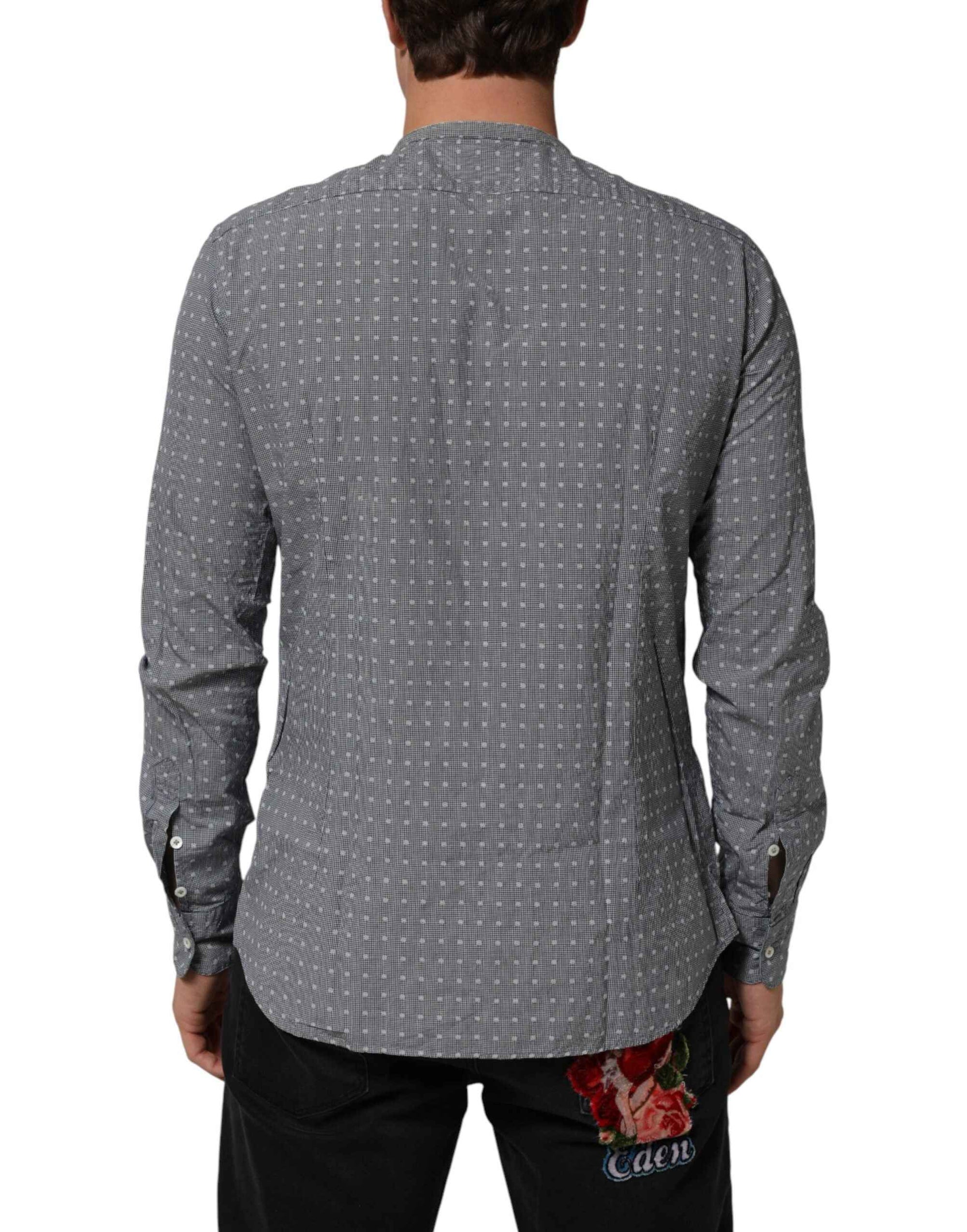 AGLINI Gray Polka Dot Cotton Button Down Long Sleeves Shirt