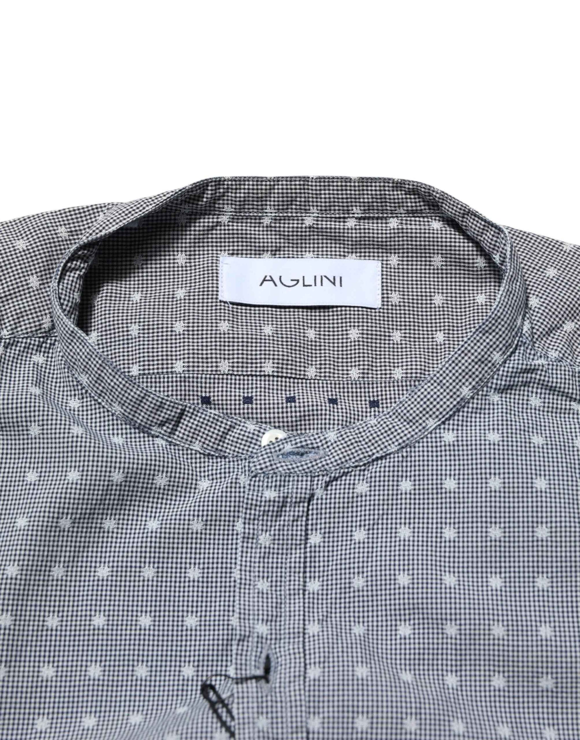 AGLINI Gray Polka Dot Cotton Button Down Long Sleeves Shirt