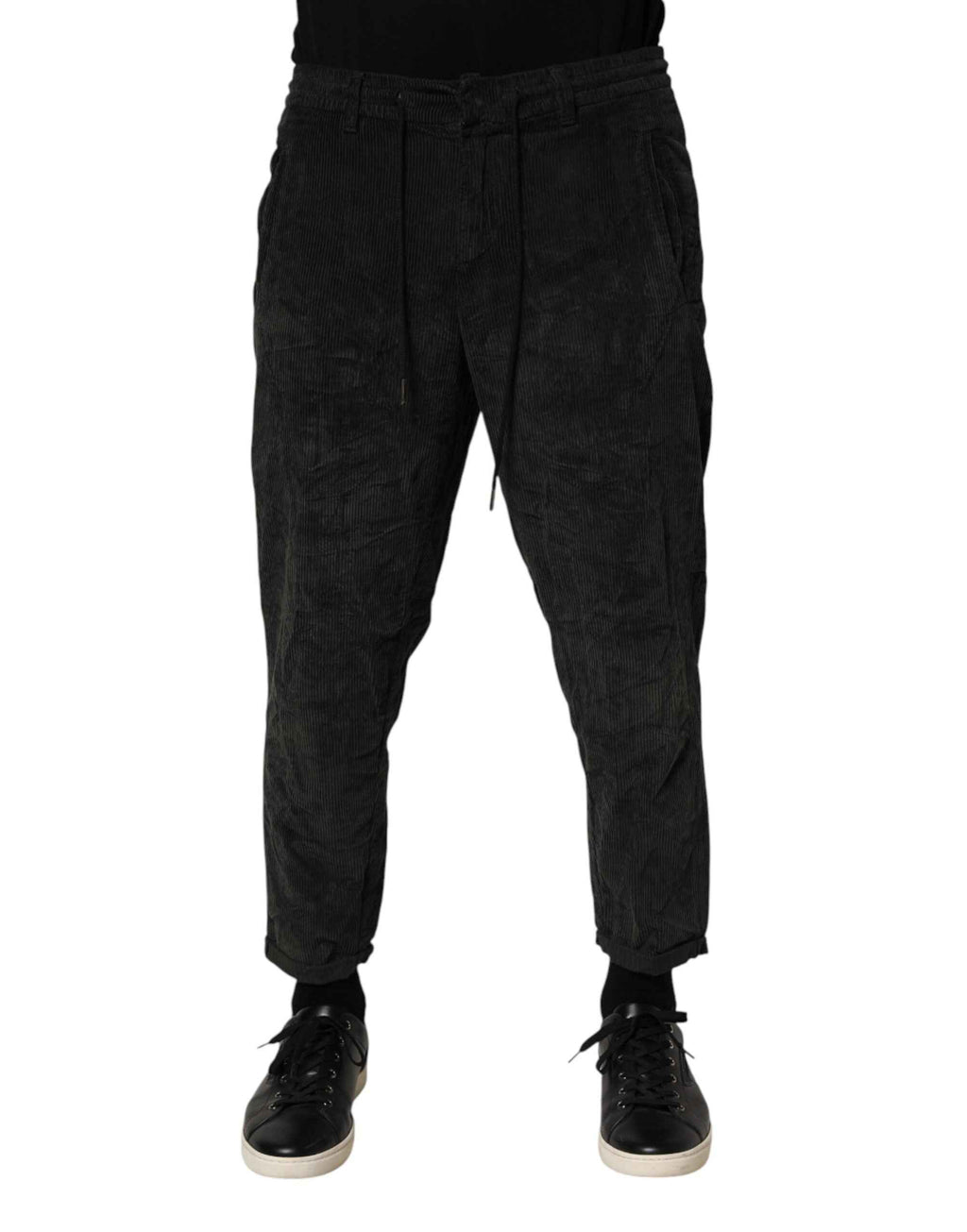 Dondup Black Mid Waist Cropped Corduroy Men Trouser Pants