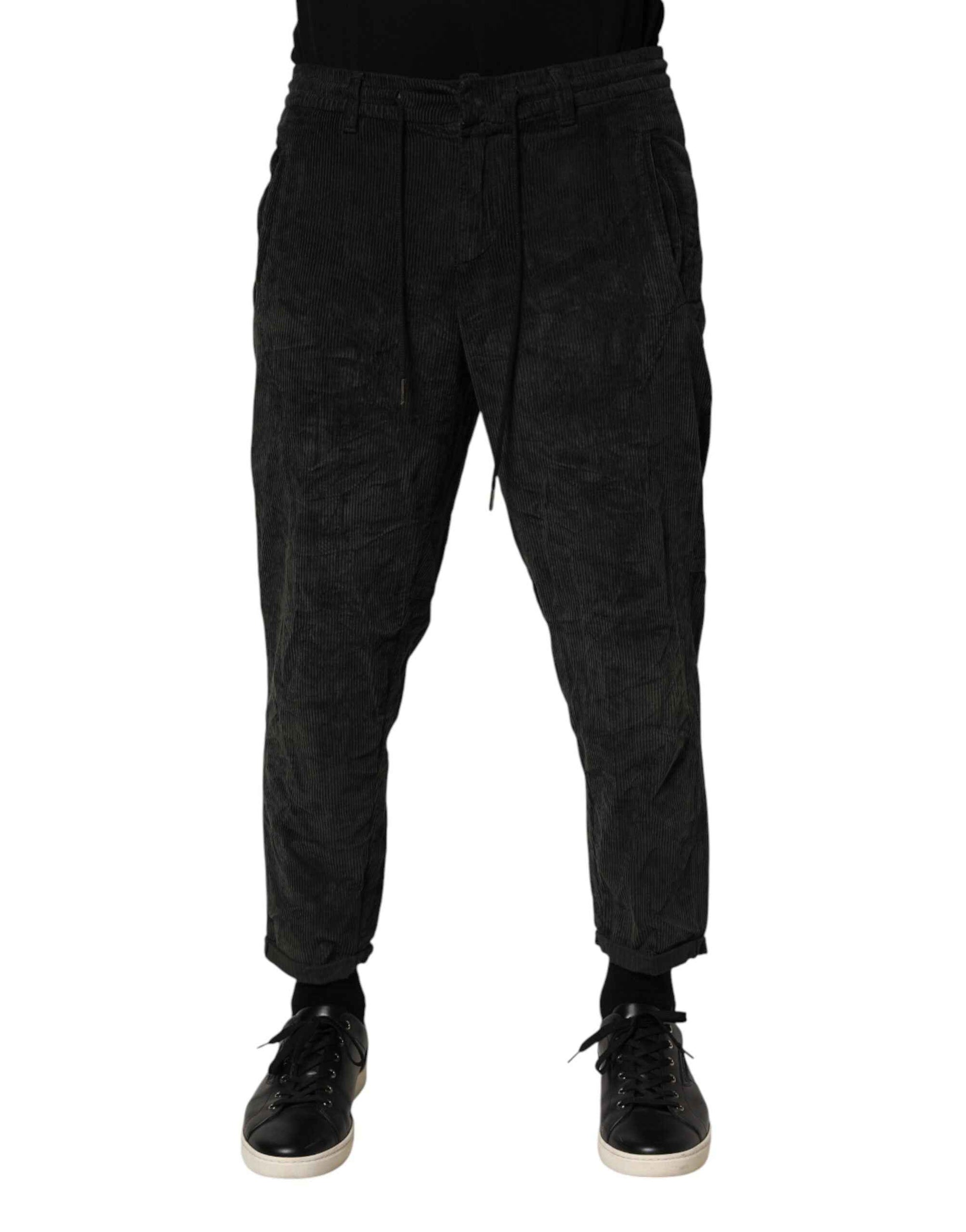 Dondup Black Mid Waist Cropped Corduroy Men Trouser Pants