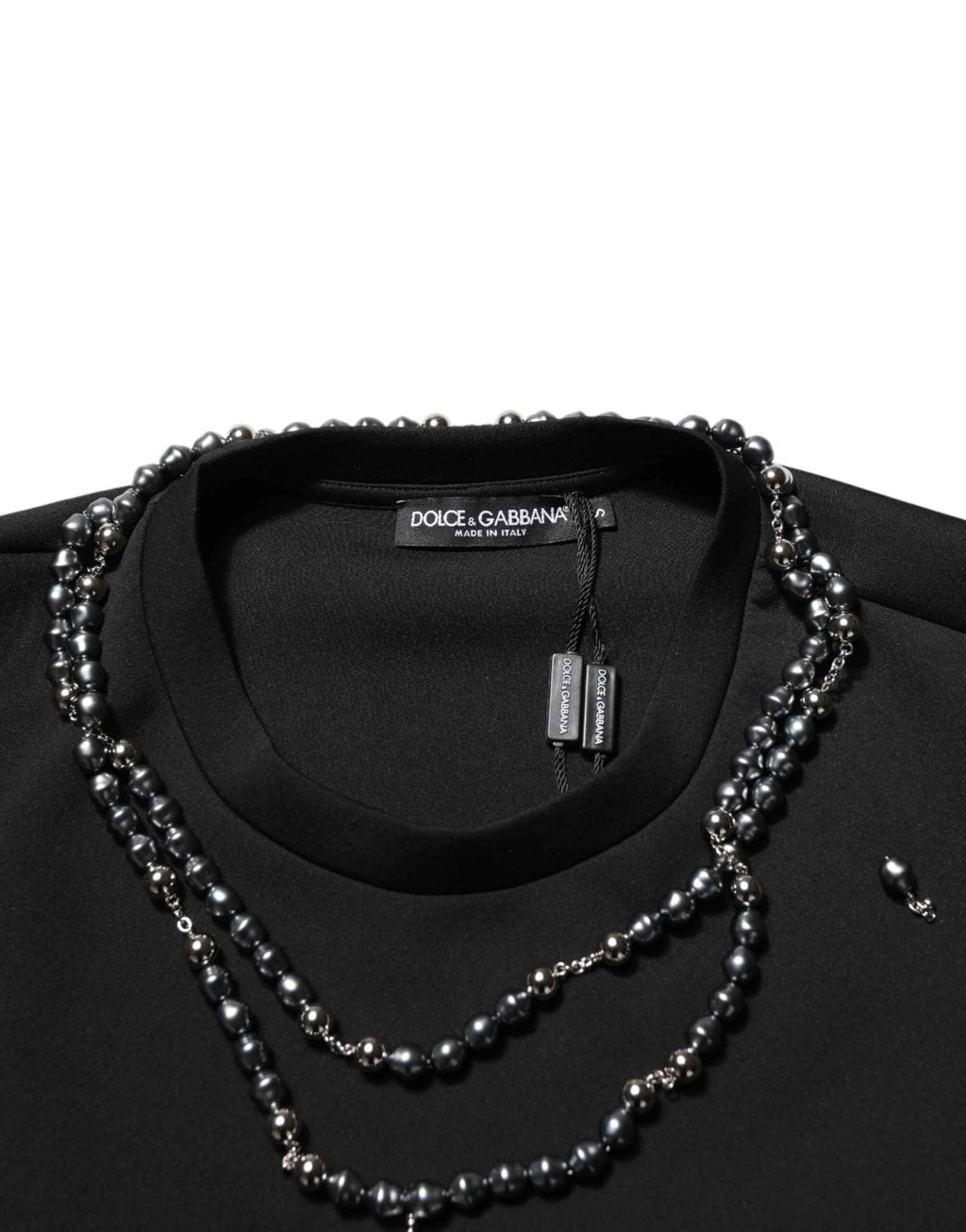 Dolce & Gabbana Black Polyester Necklace Embellished T-shirt