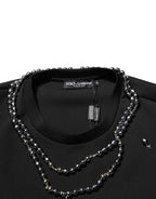 Dolce & Gabbana Black Polyester Necklace Embellished T-shirt