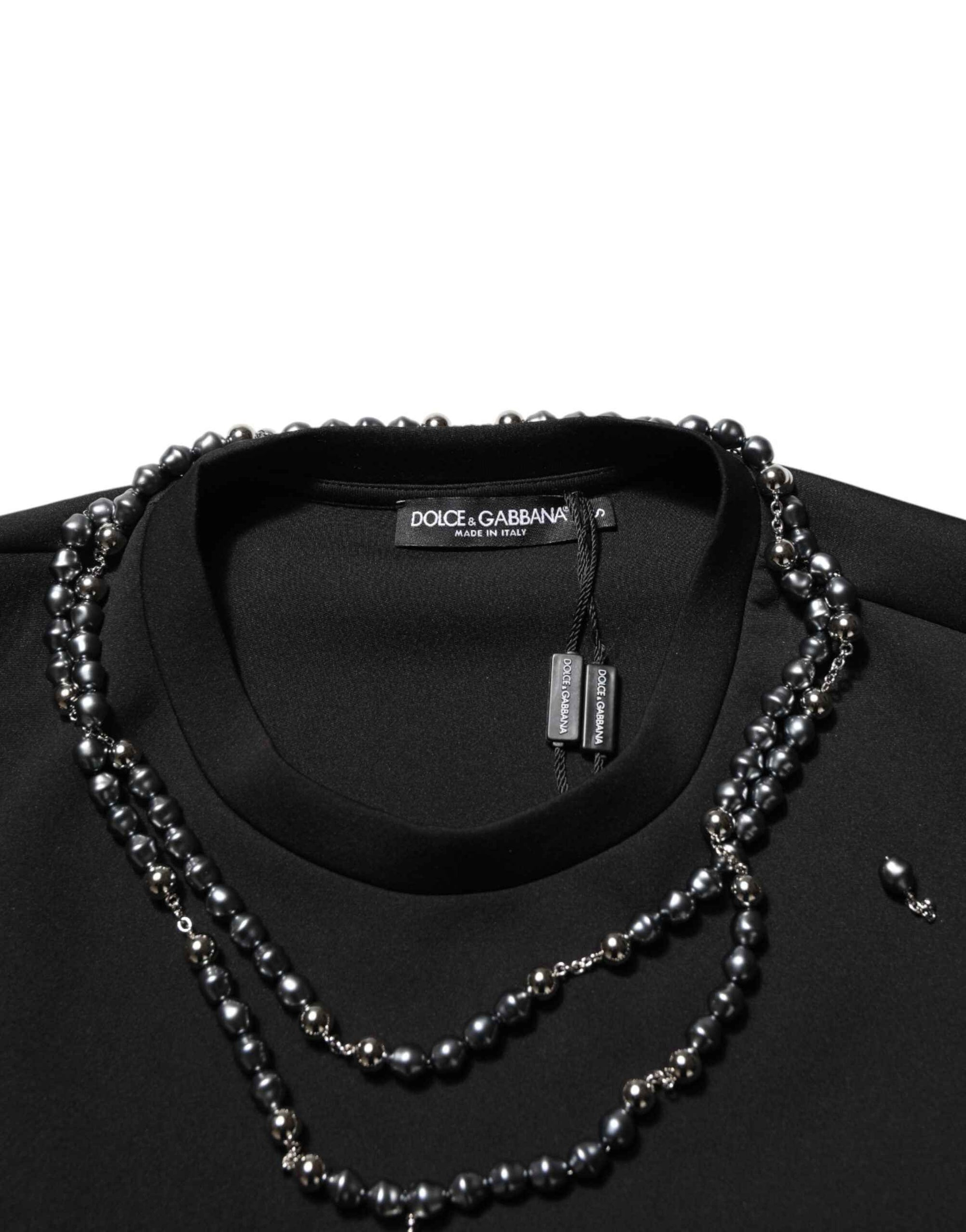 Dolce & Gabbana Black Polyester Necklace Embellished T-shirt