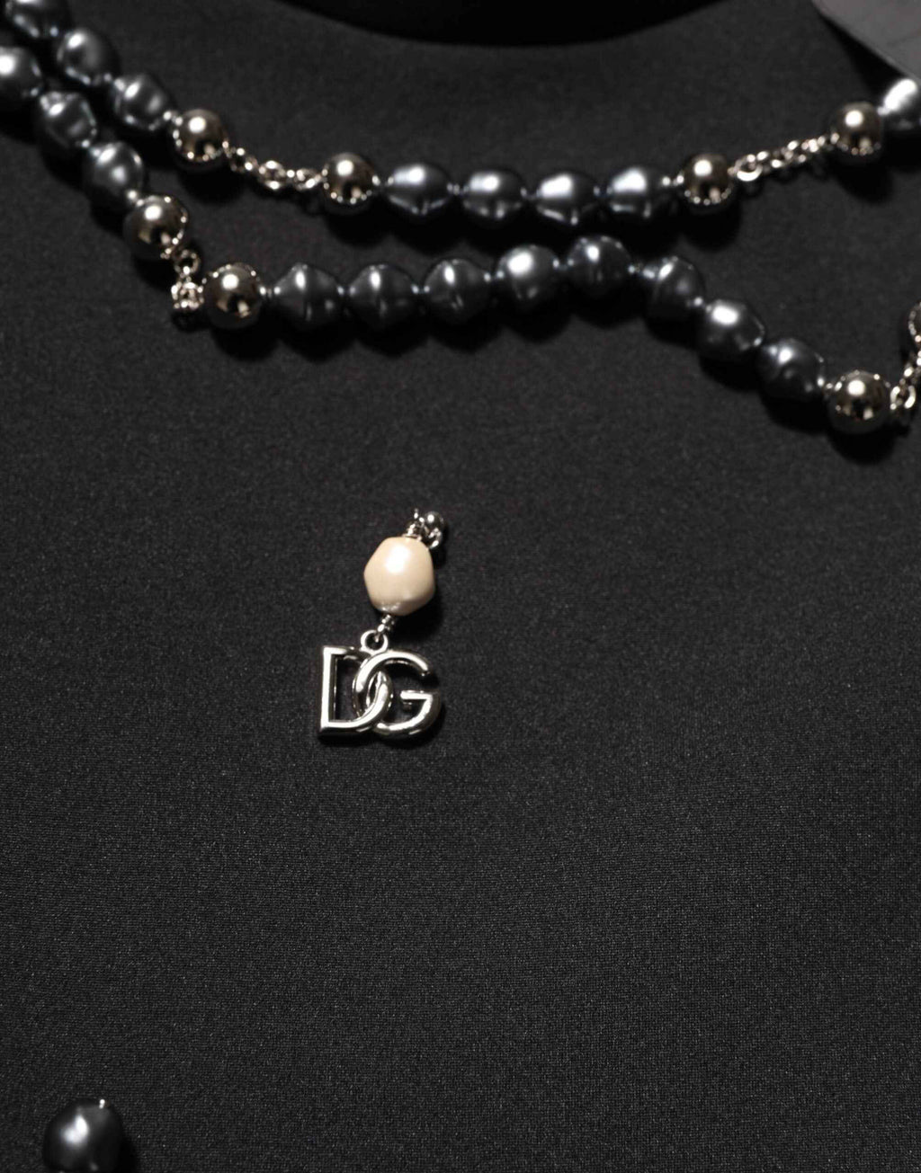 Dolce & Gabbana Black Polyester Necklace Embellished T-shirt